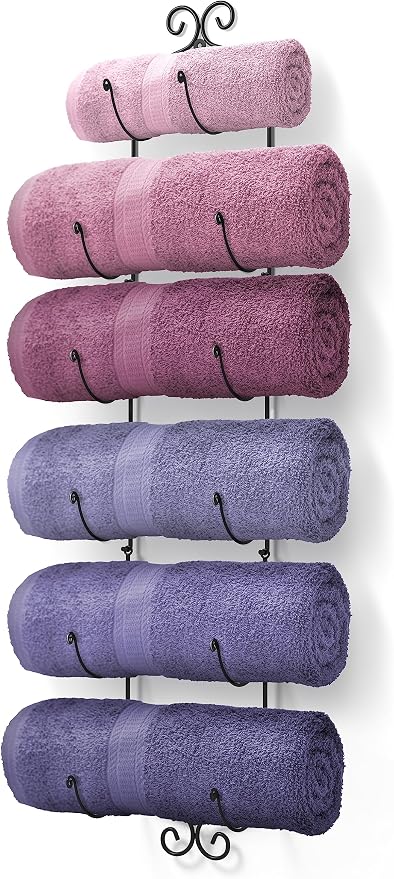 Sorbus Towel Rack Wall Mounted – Metal Towel Holder for Bathroom Wall, Washcloth, Rolled Bath Towels, Spa, Gym, Camper Rv, Shelf Cabinet - 6 Level Wine Rack Wall Mounted for Kitchen Bar, Wine Cellar
