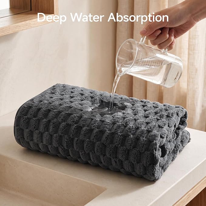 REDKISS Charcoal Gray Pink Microfiber Bath Towels Large, 30"x60", 2 Pack | Super Absorbent, Quick Dry, Super Soft, Lint Free, Fluffy Towel for Bathroom, Spa, Dorm, Ideal Everyday Use