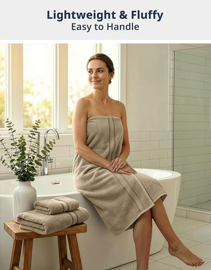 LANE LINEN Bathroom Towel Set 6 Piece Soft Absorbent Quick Dry - Taupe | Cotton Towel Set - Coordinated Colors, Dobby Border Accent, OEKO-TEX Certified, Zero-Twist Durability, Zero-Twist Cotton