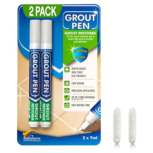 Grout Pen Winter Grey Tile Grout Paint Marker - 2 Pack w/Extra Tips (7mL) | Waterproof Grout Refresh Restorer for Kitchen & Bathroom, Tile Grout Colorant and Sealer Pens - Narrow Tip 5mm - Winter Grey