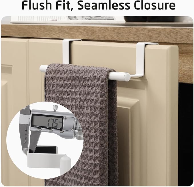KES Over Cabinet Door Towel Bar Fit 1" Thick, Kitchen Towel Holder, White | Anti-Wobble Stable Fit, Scratchproof, Kitchen Towel Rack for Dish Hand Towels, Cabinet Towel Holder, 2 Pack, KTH500S26-WH-P2