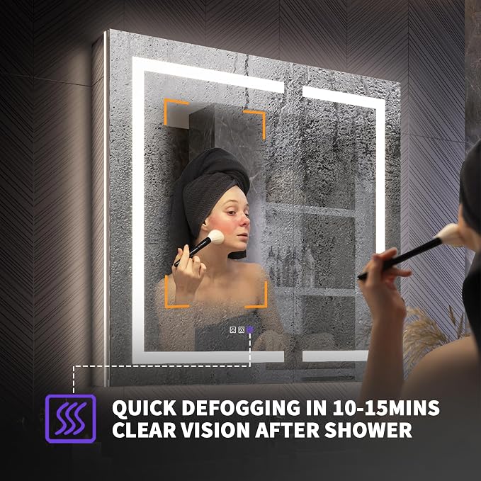 Recessed Medicine Cabinet with Lights, 36x36 Lighted Medicine Cabinet with Mirror, 5XMagnifier, GFCI Outlet, Soft-closed, Front&Backlit, Anti-Fog, Dimmable&Tunable, Sensor Lights, Adjustable Shelves