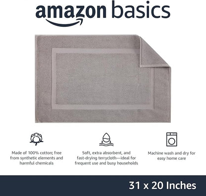 Amazon Basics Banded Bathroom Bath Rug Mat, Machine Washable, 100% Cotton, 31" x 20", Powder Gray