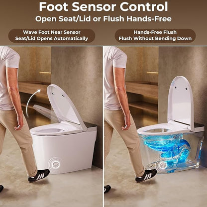 Smart Toilet with Bidet Built In, Auto Open/Close Lid, Foot Sensor to Open Lid/Seat & Flush, Heated Seat, Warm Water Wash, Air Dryer, Built-in Tank, 12" Rough-In, One-Piece Elongated ZY695A