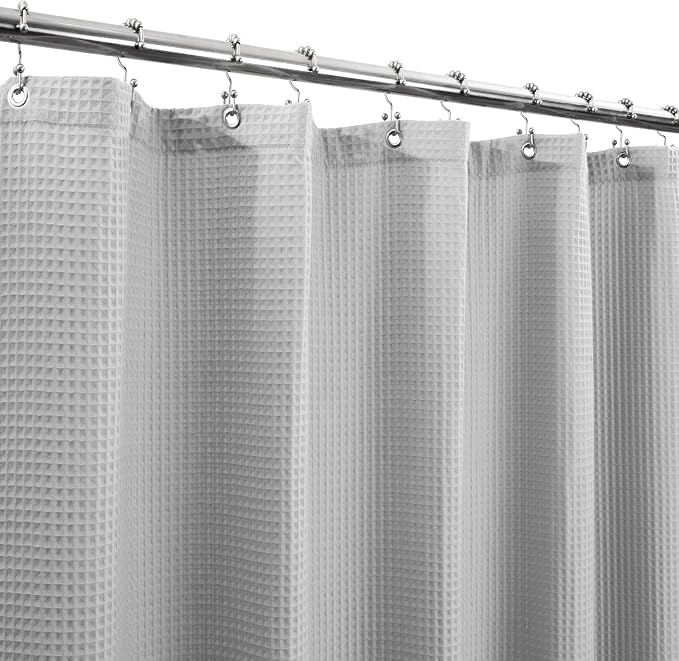 Barossa Design Cotton Blend Shower Curtain Honeycomb Waffle Weave, Grey Fabric Shower Curtains for Bathroom with Hotel Grade & Spa Style, Machine Washable - Lake Wanaka Gray, 72x72