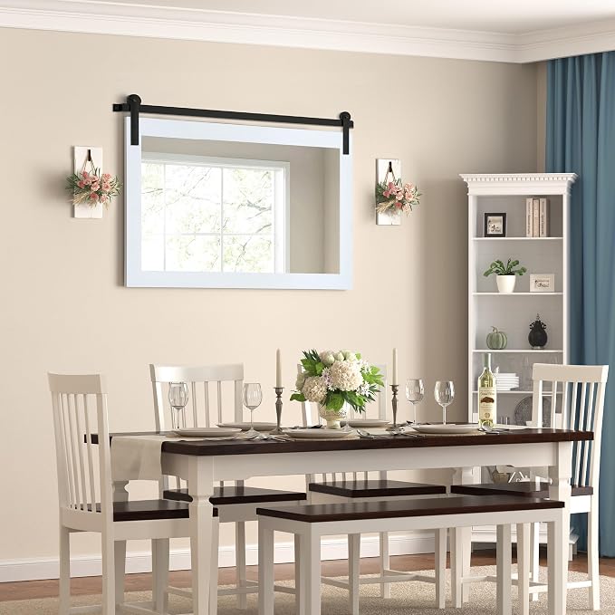COGOOD Farmhouse Bathroom Mirrors for Over Sink - 26 x 41 Pure White | Rustic Barn Door Wood Framed Vanity Mirror for Entryway, Living Room, Bedroom, Dresser Wall Decor