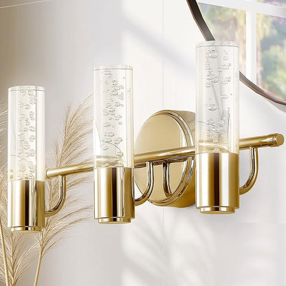 JONATHAN Y 18" Brass Gold Modern Integrated LED Vanity Light Wall Sconce for Bathroom, Clear Bubble Acrylic Shade Minimalist Art Deco Light for Hallway, Entryway, 4000K (JYL7224B)