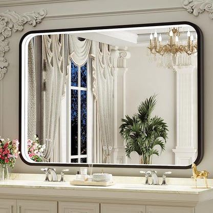 40x30 Inch LED Black Frame Bathroom Mirror,3- Color | ETL Listed,Anti-Fog,3000K/4500K/6000K Dimmable,Horizontal & Vertical,Wall Mounted,Memory Function