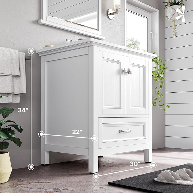 Eviva Britney 30 in. White Single Sink Bath Vanity with Carrara Quartz Top and Undermount Porcelain Sink