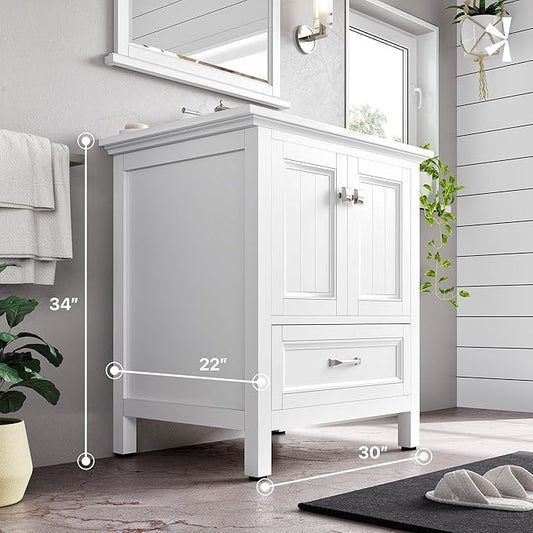 Eviva Britney 30 in. White Single Sink Bath Vanity with Carrara Quartz Top and Undermount Porcelain Sink