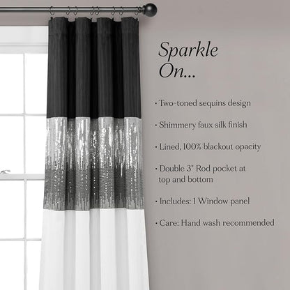 Lush Decor Night Sky 100% Blackout Window Curtain Panel Single 42"W x 84"L, Black & White - Blackout Curtains For Bedroom - Sequin Curtains - Glam Decor