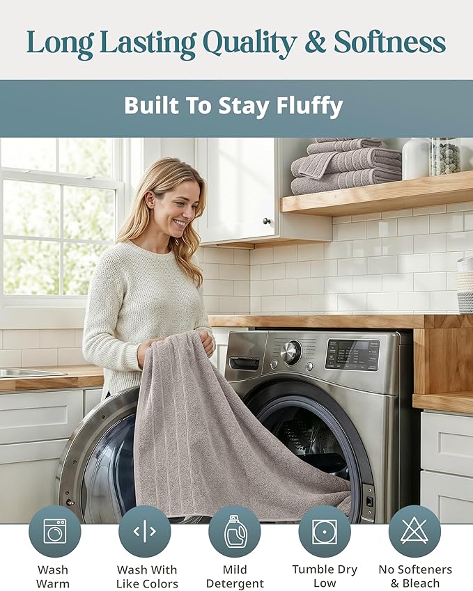 Casa Platino 100% Cotton Bath Towels Set of 4 (30"x60") - Ring Spun Mercerized Cotton Bathroom Towel Sets - Quick Dry, Soft & Absorbent Grey Towels Set - Pre Shrunk, Fade Resistant - Platinum