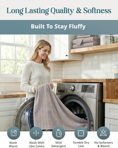 Casa Platino 100% Cotton Bath Towels Set of 4 (30"x60") - Ring Spun Mercerized Cotton Bathroom Towel Sets - Quick Dry, Soft & Absorbent Grey Towels Set - Pre Shrunk, Fade Resistant - Platinum