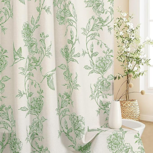 MitoVilla Green Farmhouse Shower Curtain Set, Cotton Floral Hummingbird Cottagecore Spring Shower Curtains for Bathroom, Modern Country Bathroom Décor, 72" W x 72" L