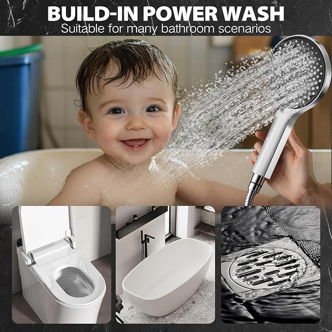 14 Inch Shower Head, Rain Shower Head with Adustable Extension Arm, Detachable Silver Rina Shower Head with Handheld Spray, High Pressure Shower Hose with Holder in Bathroom