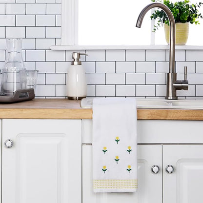 SKL Home Staggered Blossoms Hand Towel Set-2pc, 100% Cotton, White | Soft velour with decorative embroidery. For use in the bathroom, kitchen, bar or any sink space & makes a great gift.