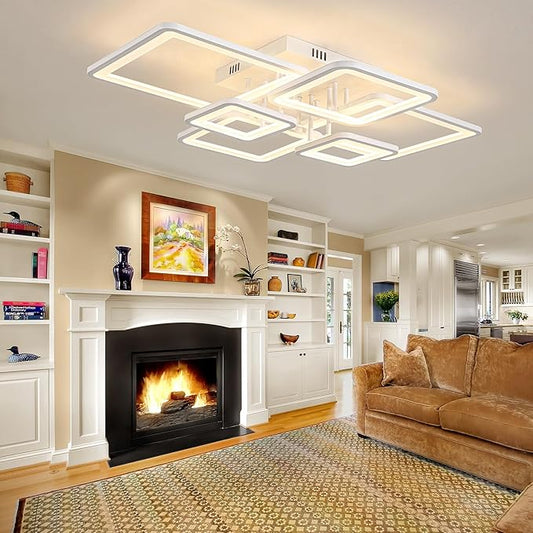 Modern LED Ceiling Lights for Bedroom Dimmable Modern 6 Ring Square Ceiling Lights for Living Room with Remote Control White Bedroom Ceiling Lamp Fixures for Kitchen,Bathroom,Balcony