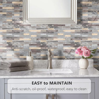 STICKGOO Peel and Stick Backsplash, PVC Wall Tiles Stick on Backsplash for Kitchen(1 Sheet, Distressed Wood with Metal Gold)