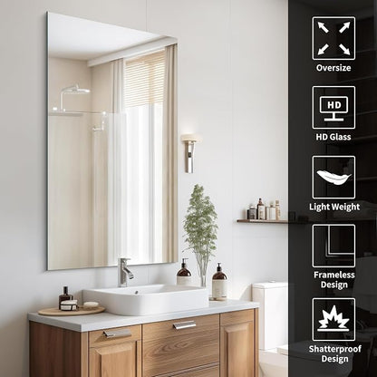 CILIBER Frameless Mirror, 30x55 Rectangle Bathroom Mirrors for Wall, Large Frameless Vanity Mirror Over Sink with Polished Edge, 3mm Tempered Glass, Hangs Horizontally or Vertically