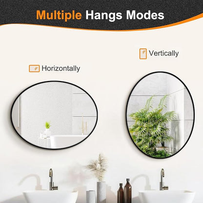 28x22 Black Oval Bathroom Mirror for Over Sink, Aluminum Frame | HD Reflection No Distortion, Aluminum Frame, Mounting Hardware for Vertical or Horizontal Mount