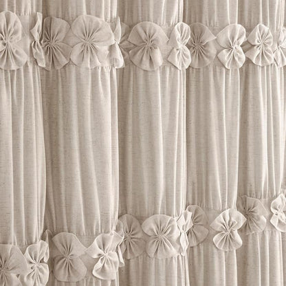 Ruffle Farmhouse Linen Shower Curtain with Vintage Bow Beige 72" W x 72" H | Linen Blend Fabric, Ruffle Bow and Ruffled Hem，Linen Texture，Machine Washable，12 Metal Holes and Plastic Hooks