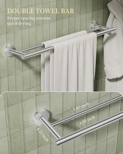 Chrome Bathroom Hardware Accessories Set 5 pcs Double Towel Holder Bar Set | 24 inches Stainless Steel Towel Bar, Towel Racks for Bathroom Robe Towel Hooks Toilet Paper Holder Wall Mounted by BATHLAVISH