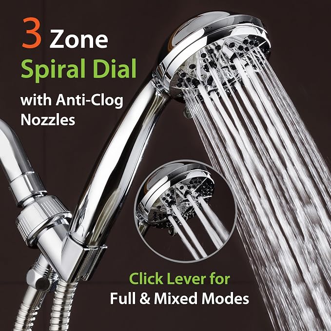 AquaDance High Pressure Luxury 6-mode Spiral Ergonomic Handheld Shower Head | Anti-clog Jets, Premium Stainless Steel Hose & Adjustable Bracket for the Ultimate Shower Spa Experience! / All Chrome Finish