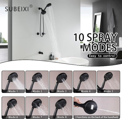 2 Handle Shower Faucet Set with Tub Spout Matte Black Two Handle Shower Faucet Set Complete Tub and Shower Trim Kit, Wall Mount