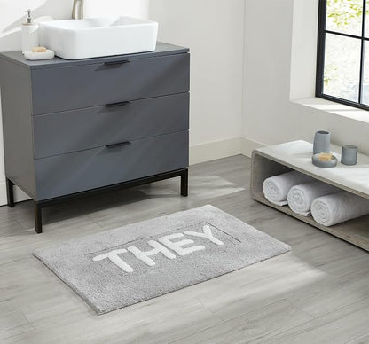 Cotton Bath Rug - Soft Cotton Bath Mat - Bathroom Decor - Water Absorbent and Machine Washable - Measures 21"x34" - They Grey