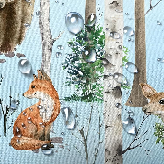 JAWO Rustic Forest Shower Curtains, Lodge Cabin Woodsy RV Shower Curtain, Wildlife Animals Woodland Campers Camping Bathroom Set with Hooks, 54x72 Inch, Blue