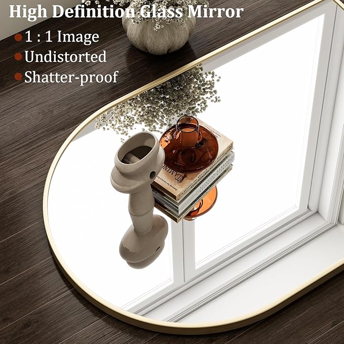 HARRITPURE 20"x30" Arched Bathroom Mirror Wall Mounted Gold Arch Mirror | Aluminum Alloy Frame Modern Mirror for Living Room, Bedroom and Entryway