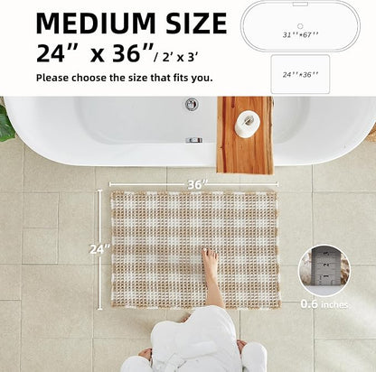 TYUU Waffle Bath Mat, Boho Bathroom Rugs Non Slip, 36x24 Khaki & White | Super Absorbent Quick Dry Bath Rug, Non-Slip Backing, Soft Waffle Washable Farmhouse Bathroom Mats, Tub, Shower & Home Decor