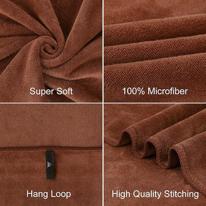 JML Bath Towels Set of 2, 30" x 60", Brown | Microfiber, Large, Soft, Absorbent, Fast Drying Bathroom Towel for Sauna, Salon, Hotel, Sport, Fitness, Yoga