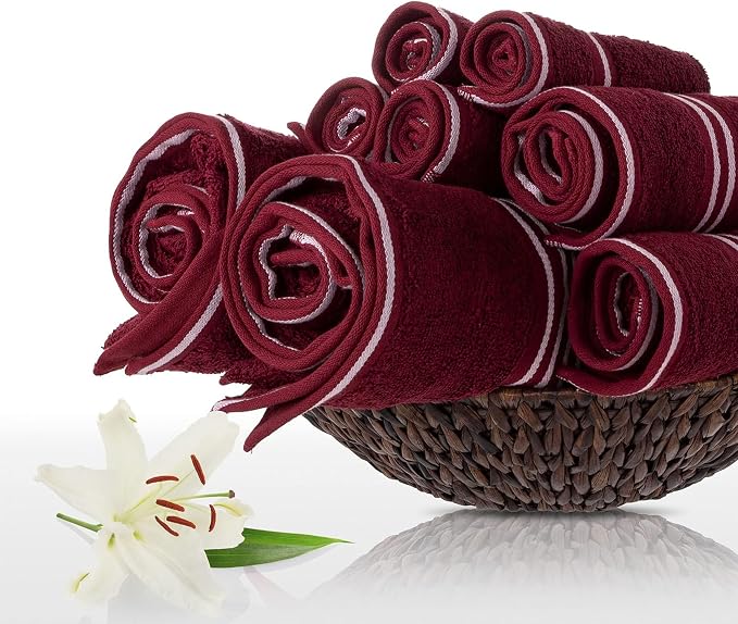 Lavish Home 8PC Bathroom Towels Set - 575GSM 100% Cotton Bathroom Essentials with 2 Bath Towels, 2 Hand Cloths, 2 Wash Cloths, and 2 Fingertip Fabric for Shower, Gym, Dorm and Spa (Burgundy)