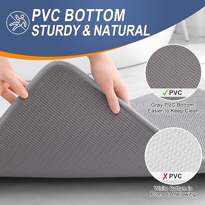 OLANLY Memory Foam Bathroom Runner Rug 59x24, Absorbent Long Bath Mat, Grey | Soft Quick Dry Bath Rugs, Non-Slip Carpet, Machine Washable Mat for Bathroom Floor, Tub and Shower, Home Decor Accessories
