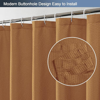 Gold Shower Curtain or Bathroom 72x72 Inch, 3D Embossed Textured Waffle Fabric Shower Curtains, Soft Hotel Farmhouse Style, Water Repellent, Machine Washable, Gold, 72" W x 72" L