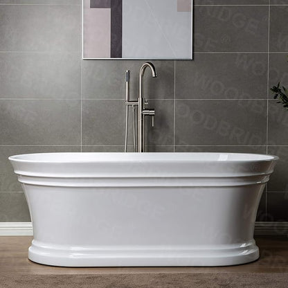 Woodbridge F0001BNRD Contemporary Single Handle Floor Mount Freestanding Tub Filler Faucet with Hand Shower in Brushed Nickel Finish