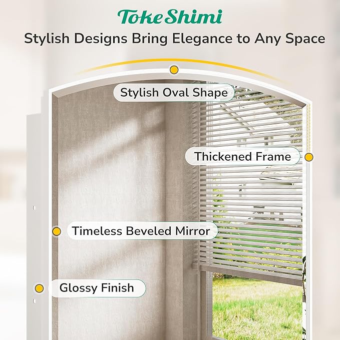 TokeShimi 16 x 26 Oval Bathroom Medicine Cabinet with Mirror Beveled, White Arched Medicine Cabinet with Mirrored, Recessed or in Wall Mirror with Storage Metal Modern