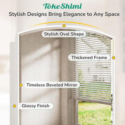 TokeShimi 16 x 26 Oval Bathroom Medicine Cabinet with Mirror Beveled, White Arched Medicine Cabinet with Mirrored, Recessed or in Wall Mirror with Storage Metal Modern
