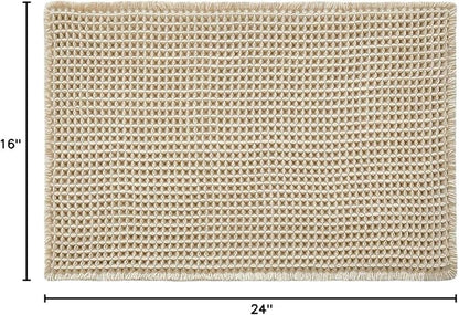TYUU Waffle Bath Mat, Small Boho Bathroom Rugs Non Slip 24x16 Pale Beige | Super Absorbent Quick Dry Bath Rug, Non-Slip Backing, Soft Waffle Washable Farmhouse Bathroom Mats, Tub, Shower & Home Decor