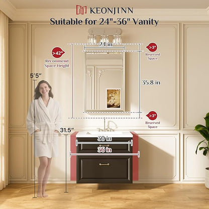 Keonjinn 24" x 36" Black Framed Bathroom Mirrors, Aluminum Alloy Frame | Tempered Glass with Beveled Edge, French Cleat, Lightweight, Rectangular Wall Mirror for Over Sink, Hallway, Entryway Decor