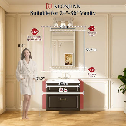 Keonjinn Brushed Nickel Bathroom Mirror 24 x 36 Inch, Aluminum Alloy Frame | Safe Tempered Glass with Beveled Edge, Clear Reflection, Secure French Cleat, Transitional Rectangle Vanity Mirror, Entryway