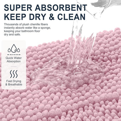 Smiry Thick Small Chenille Bathroom Rugs 24x16, Soft Bath Mat, Dusty Rose | Quick‑Dry & Machine Washable, Non‑Slip Bath Carpet, Striped Bath Rugs for Tub & Shower, Modern Home Decor Accessories