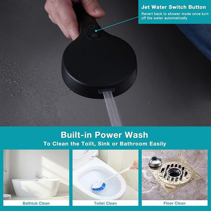 GwernKB Handheld Shower Head with ON OFF Switch & 79in Stainless Steel Hose | Built-in Power Spray,7-Setting High Pressure Spray with Bracket & Extra No Drilling Wall Shower Holder for Lower Mount,Black