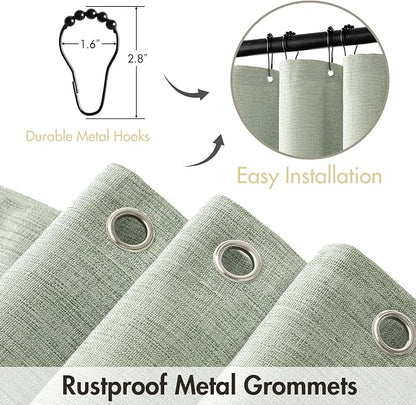 MIULEE Stall Spring Linen Shower Curtain Sage Green W36*L72 6 Metal Hooks | Small, Heavy Duty, Fabric Curtain Set, Waterproof Narrow Thick Cloth Shower Curtains, Bathroom Hotel, Washable