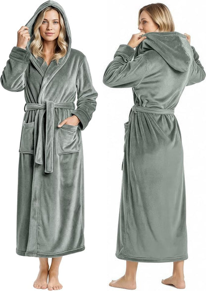 Premium Ultra Soft Robes for Women with Hood Plush Fleece Long Bathrobe