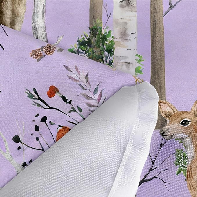 JAWO Rustic Forest Shower Curtains, Lodge Cabin Woodsy RV Shower Curtain, Wildlife Animals Woodland Campers Camping Bathroom Set with Hooks, 72X75 Inch, Purple
