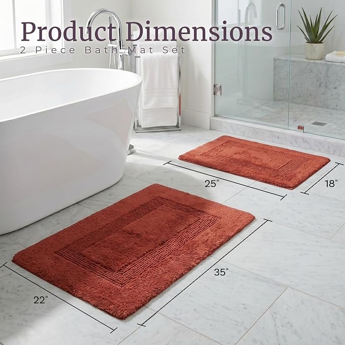 Bathroom Rugs - 2 - Piece Cotton Bathroom Mat Set - Machine Washable Bath Mats for Washroom, Kitchen, or Laundry Room by Lavish Home (Brick)