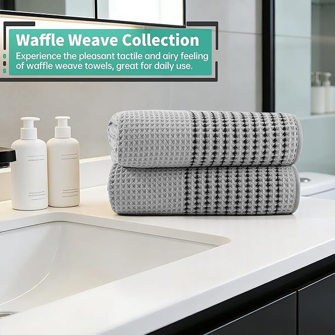 MICROFI New Microfiber Waffle Bath Towels, 2 Pieces, Soft, Absorbent, Fast Drying, Lint Free 430 GSM (30''x60''/76cm x 152cm)
