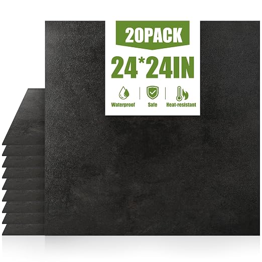 RORA 24x24 Inch Peel and Stick Floor Tile 20-Pack Waterproof Vinyl | Covers 80 Sq.Ft, Self-Adhesive Removable, Easy DIY install, Black Vinyl Floor Tiles for Bathroom, Kitchen, Laundry & Office